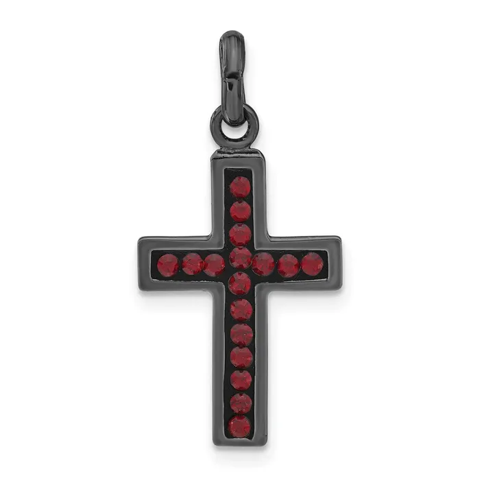 Sterling Silver Black Ceramic Red Swarovski Crystal Cross Pendant TreasureFineJewelers Necklaces Sterling Silver Black Ceramic Red Swarovski Crystal Cross Pendant TreasureFineJewelers Necklaces