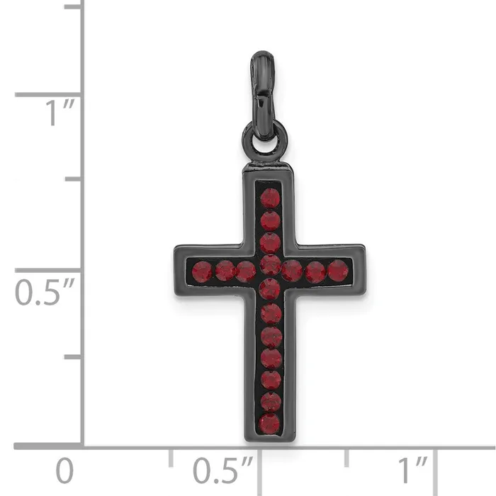 Sterling Silver Black Ceramic Red Swarovski Crystal Cross Pendant TreasureFineJewelers Necklaces