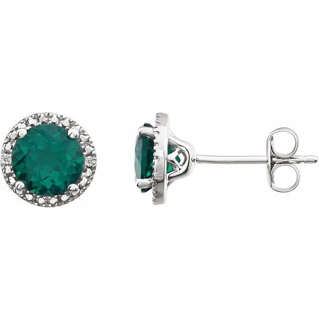 Sterling Silver Created Emerald 01 CTW Diamond Earrings TreasureFineJewelers Earrings