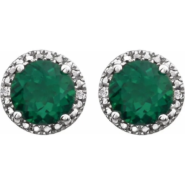Sterling Silver Created Emerald 01 CTW Diamond Earrings TreasureFineJewelers Earrings