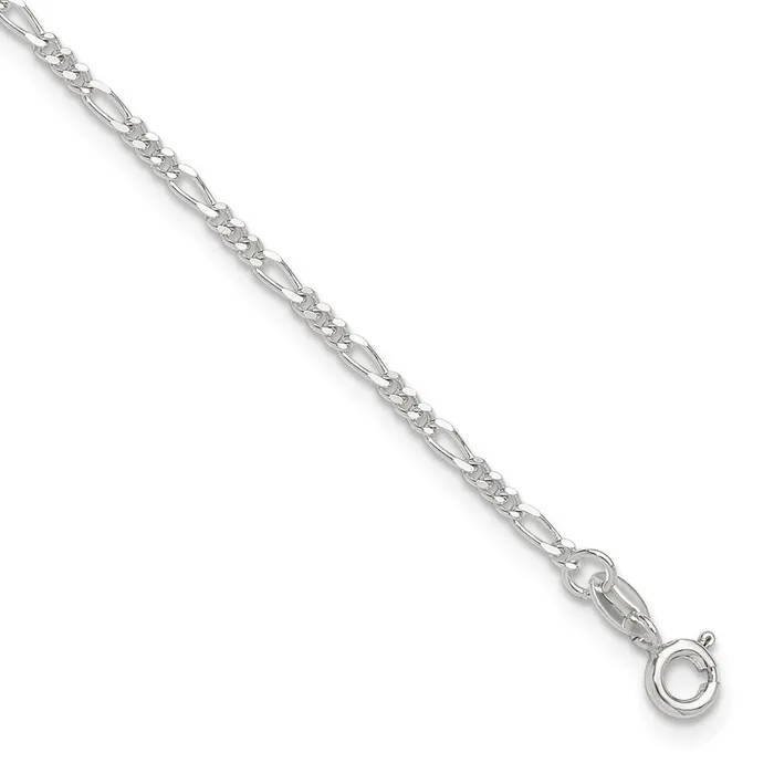 Sterling Silver Diamond Cut Polished Figaro 9in Plus 1in ext Anklet TreasureFineJewelers Rings