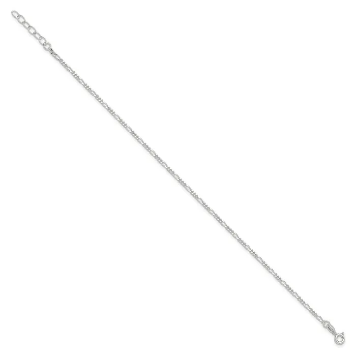 Sterling Silver Diamond Cut Polished Figaro 9in Plus 1in ext Anklet TreasureFineJewelers Rings