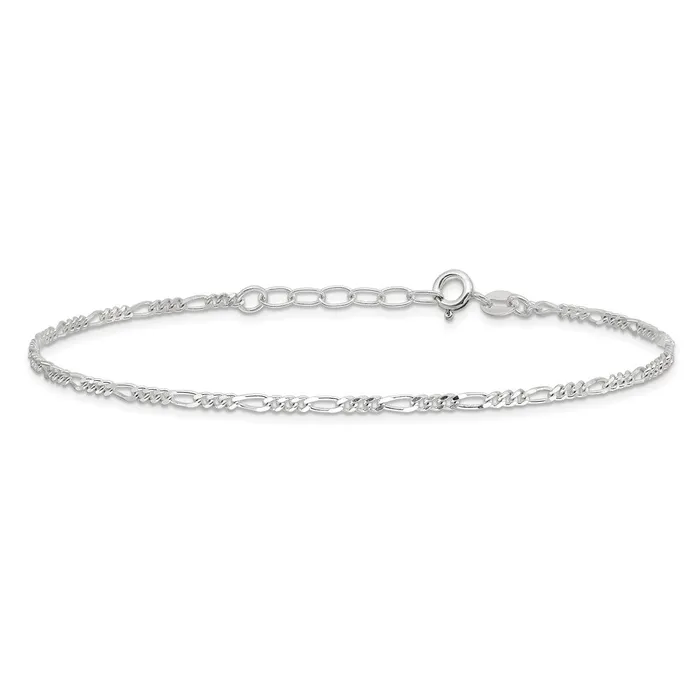 Sterling Silver Diamond Cut Polished Figaro 9in Plus 1in ext Anklet TreasureFineJewelers Rings