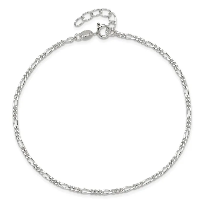 Sterling Silver Diamond Cut Polished Figaro 9in Plus 1in ext Anklet TreasureFineJewelers Rings