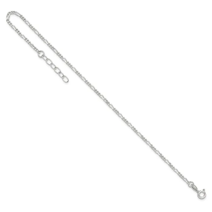Sterling Silver Diamond Cut Polished Figaro 9in Plus 1in ext Anklet TreasureFineJewelers Rings