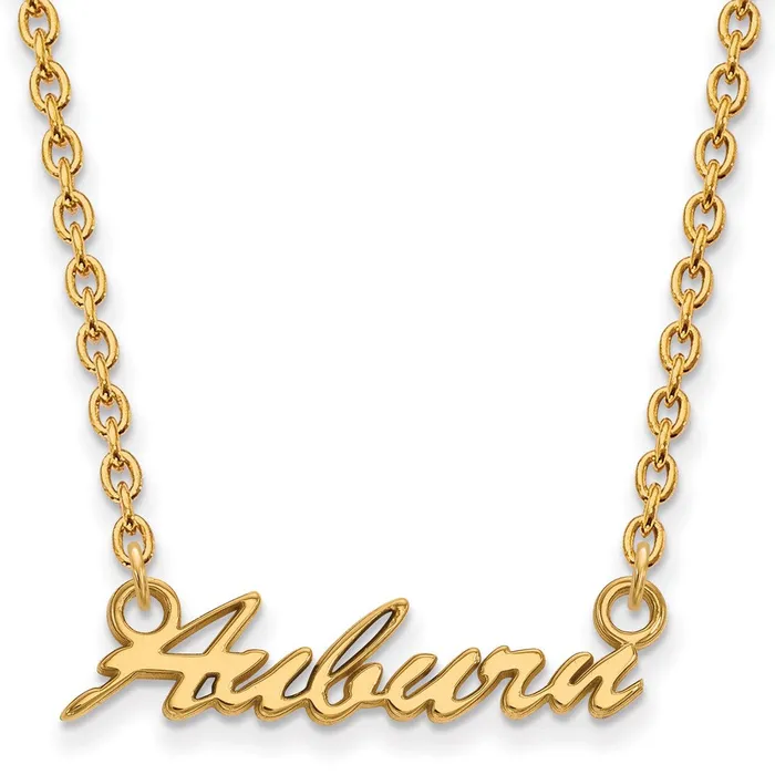 Sterling Silver Goldplated Auburn University Medium Script Pendant 18 inch Necklace TreasureFineJewelers Necklaces Sterling Silver Goldplated Auburn University Medium Script Pendant 18 inch Necklace TreasureFineJewelers Necklaces