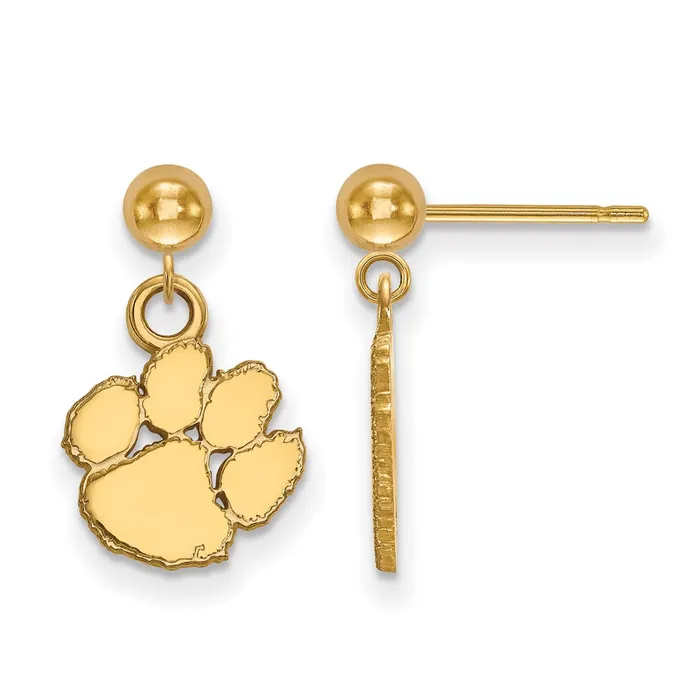 Sterling Silver Goldplated Clemson University Tiger Paw Dangle Ball Post Earrings TreasureFineJewelers Earrings Sterling Silver Goldplated Clemson University Tiger Paw Dangle Ball Post Earrings TreasureFineJewelers Earrings