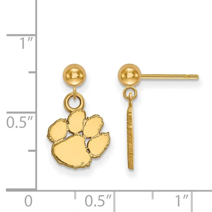 Sterling Silver Goldplated Clemson University Tiger Paw Dangle Ball Post Earrings TreasureFineJewelers Earrings