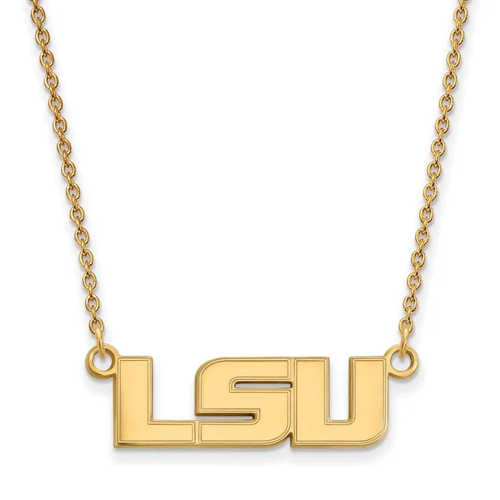 Sterling Silver Goldplated Louisiana State University LSU Small Pendant 18 inch Necklace TreasureFineJewelers Necklaces Sterling Silver Goldplated Louisiana State University LSU Small Pendant 18 inch Necklace TreasureFineJewelers Necklaces