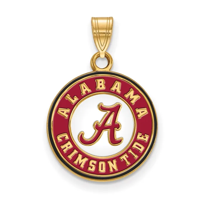 Sterling Silver Goldplated University of Alabama Crimson Tide Medium Enameled Disc Pendant TreasureFineJewelers Necklaces Sterling Silver Goldplated University of Alabama Crimson Tide Medium Enameled Disc Pendant TreasureFineJewelers Necklaces