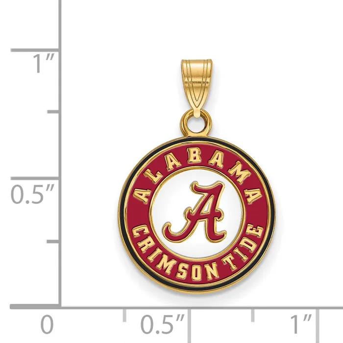 Sterling Silver Goldplated University of Alabama Crimson Tide Medium Enameled Disc Pendant TreasureFineJewelers Necklaces