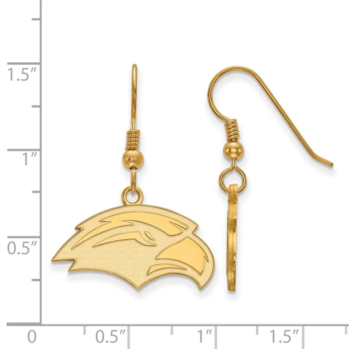 Sterling Silver Goldplated University of Southern Mississippi Eagle Small Dangle Wire Earrings TreasureFineJewelers Earrings