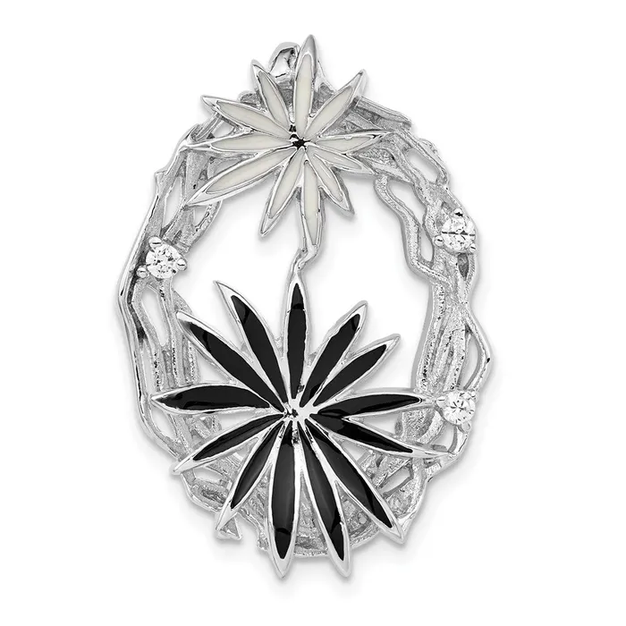 Sterling Silver Polished And Satin Black And White Enamel CZ Slide TreasureFineJewelers Rings Sterling Silver Polished And Satin Black And White Enamel CZ Slide TreasureFineJewelers Rings