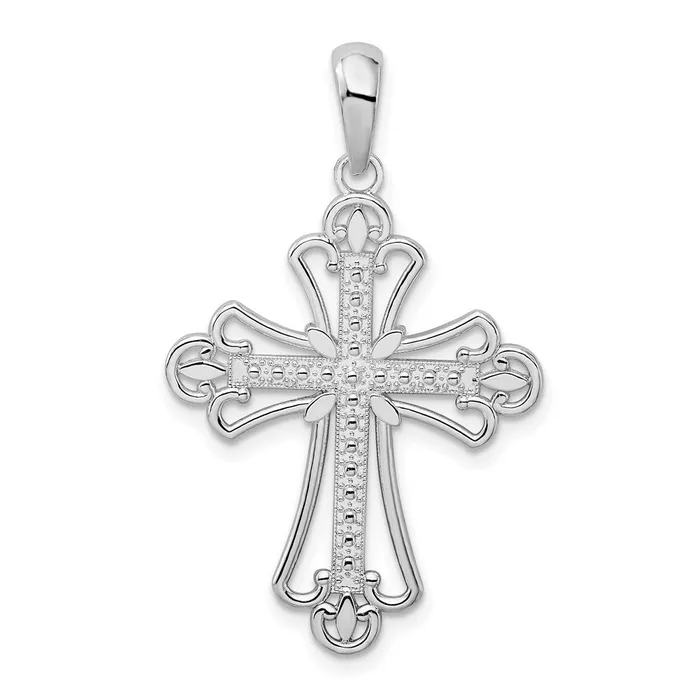 Sterling Silver Polished Beaded Fleur de Lis Cross Pendant TreasureFineJewelers Necklaces Sterling Silver Polished Beaded Fleur de Lis Cross Pendant TreasureFineJewelers Necklaces
