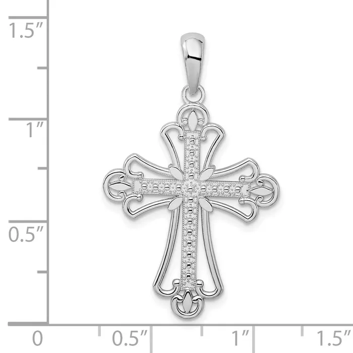 Sterling Silver Polished Beaded Fleur de Lis Cross Pendant TreasureFineJewelers Necklaces