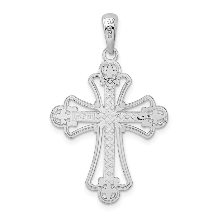 Sterling Silver Polished Beaded Fleur de Lis Cross Pendant TreasureFineJewelers Necklaces
