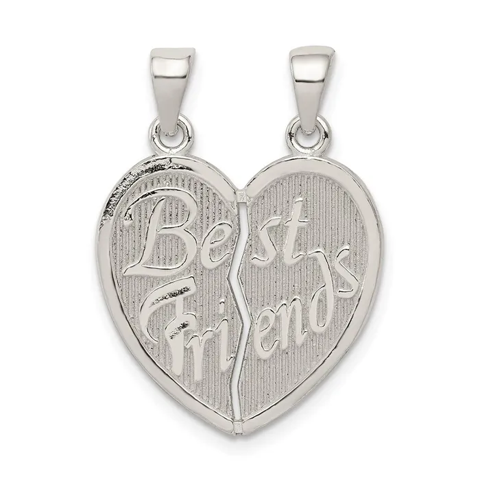 Sterling Silver Polished Best Friends Break Apart Heart Pendant TreasureFineJewelers Necklaces Sterling Silver Polished Best Friends Break Apart Heart Pendant TreasureFineJewelers Necklaces