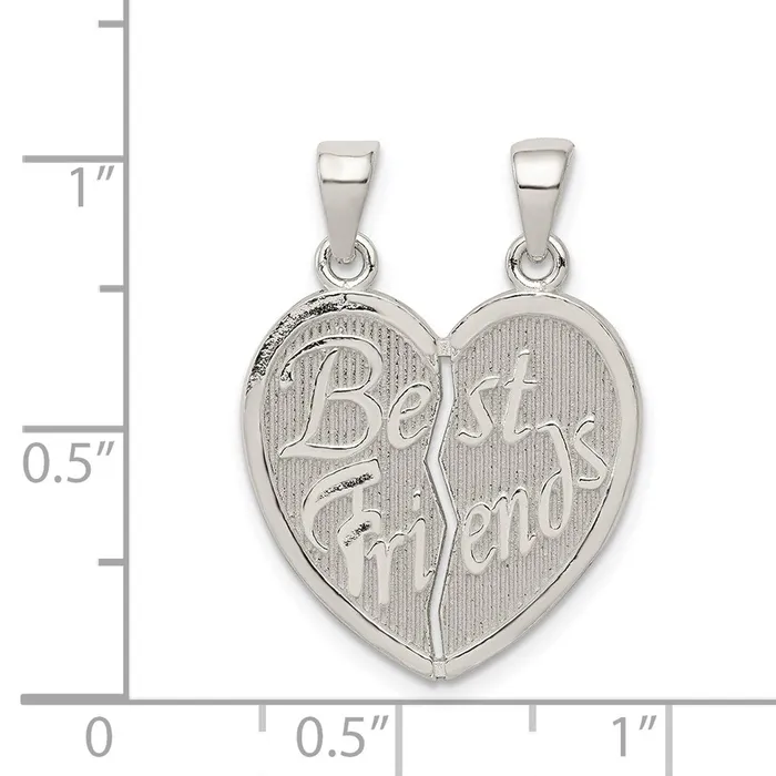 Sterling Silver Polished Best Friends Break Apart Heart Pendant TreasureFineJewelers Necklaces