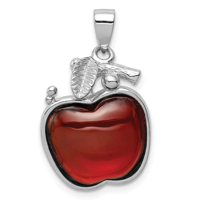 Sterling Silver Red CZ Cabochon Apple Pendant TreasureFineJewelers Necklaces Sterling Silver Red CZ Cabochon Apple Pendant TreasureFineJewelers Necklaces