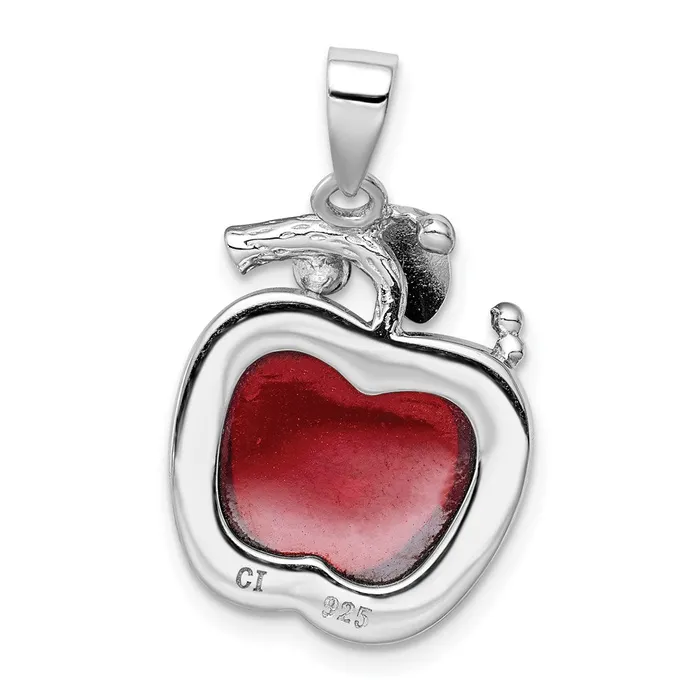 Sterling Silver Red CZ Cabochon Apple Pendant TreasureFineJewelers Necklaces