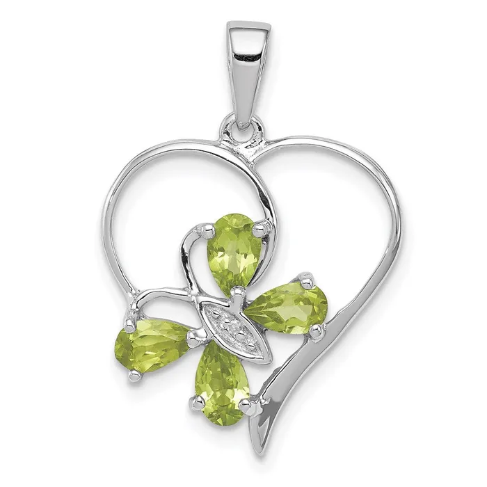 Sterling Silver RH Plated Peridot and Diamond Butterfly Heart Pendant TreasureFineJewelers Necklaces Sterling Silver RH Plated Peridot and Diamond Butterfly Heart Pendant TreasureFineJewelers Necklaces