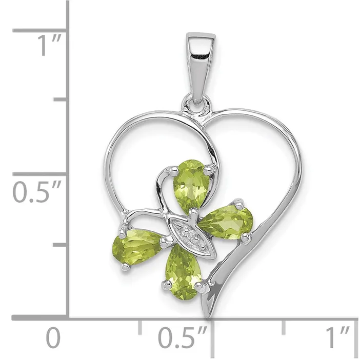 Sterling Silver RH Plated Peridot and Diamond Butterfly Heart Pendant TreasureFineJewelers Necklaces