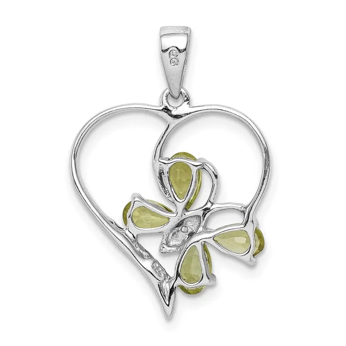 Sterling Silver RH Plated Peridot and Diamond Butterfly Heart Pendant TreasureFineJewelers Necklaces