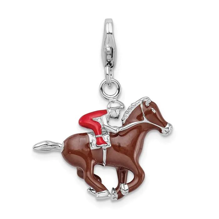 Sterling Silver RH w Lobster Clasp Enamel Jockey on Horse Charm TreasureFineJewelers Rings