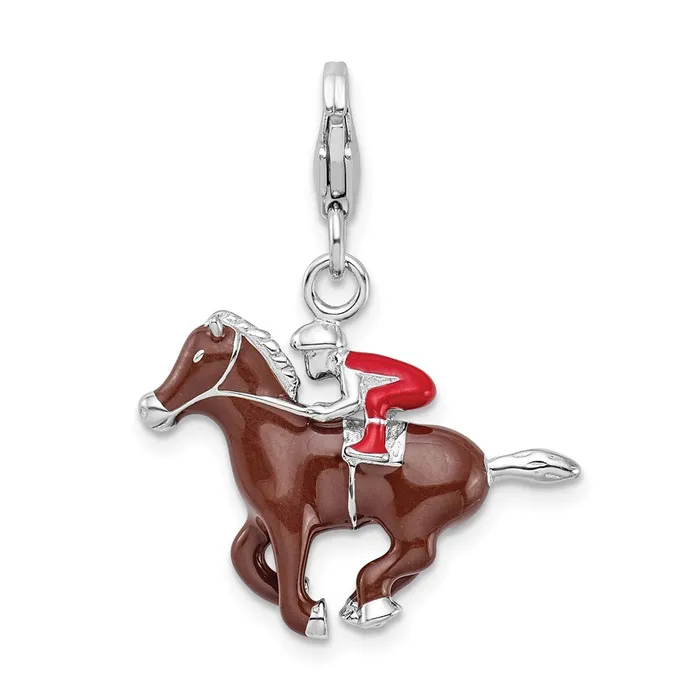 Sterling Silver RH w Lobster Clasp Enamel Jockey on Horse Charm TreasureFineJewelers Rings