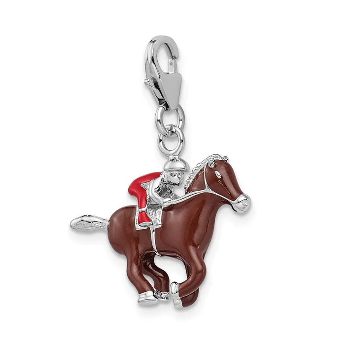 Sterling Silver RH w Lobster Clasp Enamel Jockey on Horse Charm TreasureFineJewelers Rings