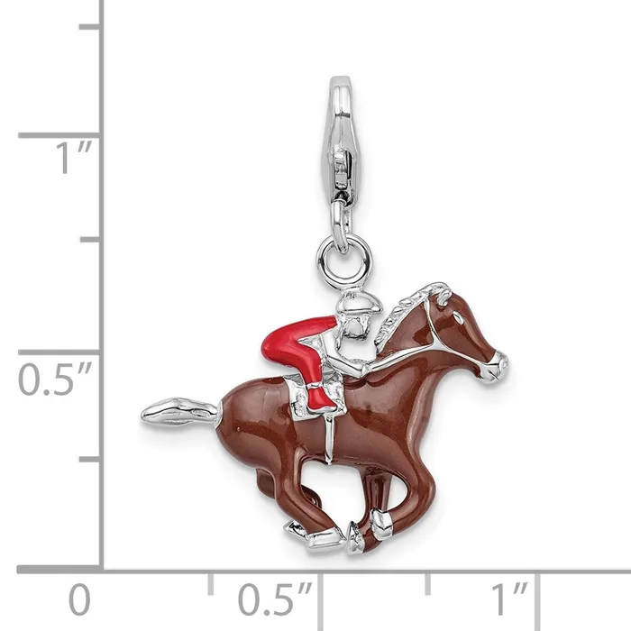 Sterling Silver RH w Lobster Clasp Enamel Jockey on Horse Charm TreasureFineJewelers Rings
