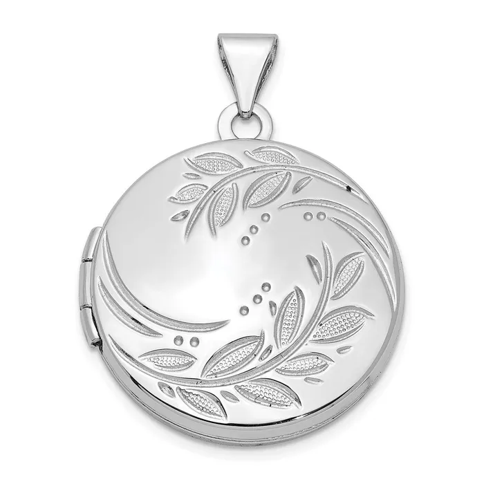 Sterling Silver Rhodiumplated 20mm Round Leaf Floral Locket TreasureFineJewelers Rings Sterling Silver Rhodiumplated 20mm Round Leaf Floral Locket TreasureFineJewelers Rings