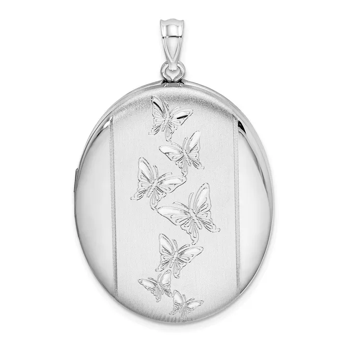 Sterling Silver Rhodiumplated Butterflies 34mm Oval Locket TreasureFineJewelers Rings Sterling Silver Rhodiumplated Butterflies 34mm Oval Locket TreasureFineJewelers Rings