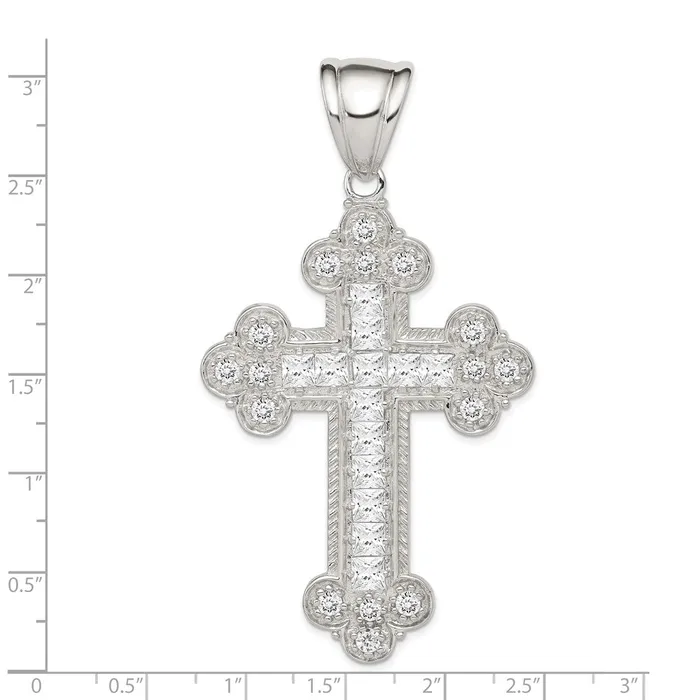 Sterling Silver Rhodiumplated CZ Budded Cross Pendant TreasureFineJewelers Necklaces