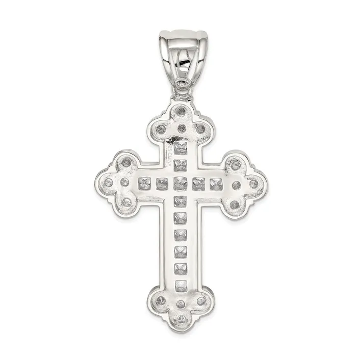 Sterling Silver Rhodiumplated CZ Budded Cross Pendant TreasureFineJewelers Necklaces