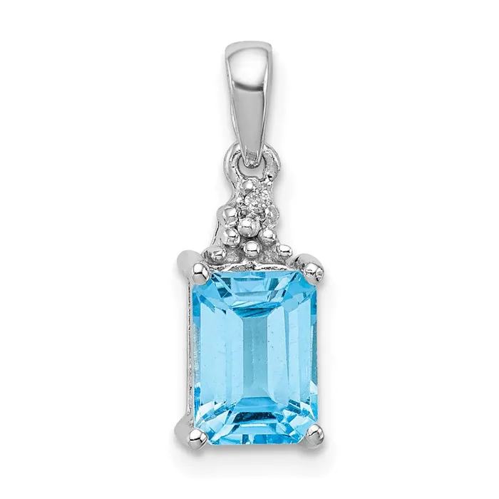 Sterling Silver Rhodiumplated Light Swiss Blue Topaz Diamond Pendant TreasureFineJewelers Necklaces