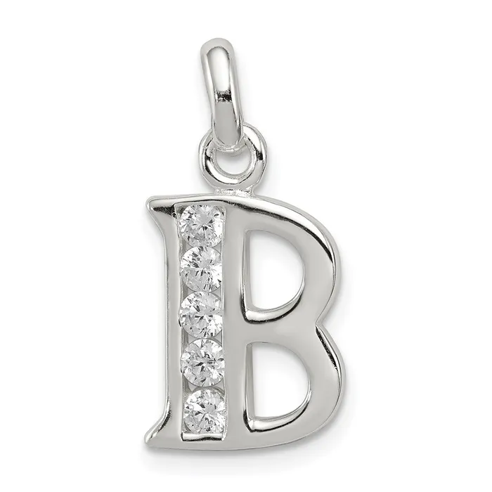 Sterling Silver White CZ Letter B Initial Pendant TreasureFineJewelers Necklaces Sterling Silver White CZ Letter B Initial Pendant TreasureFineJewelers Necklaces