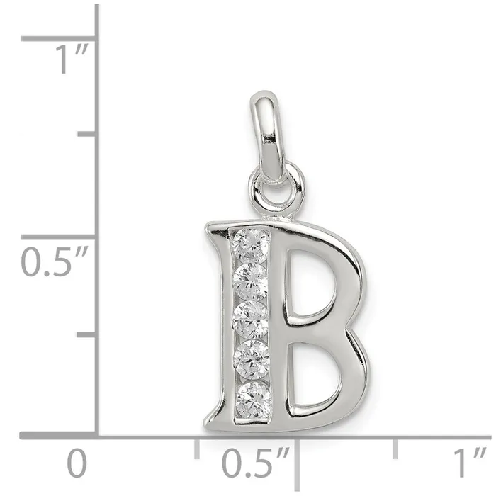 Sterling Silver White CZ Letter B Initial Pendant TreasureFineJewelers Necklaces