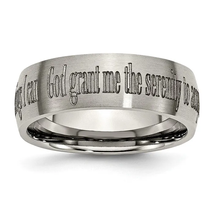 Titanium Brushed Serenity Prayer Laser Design 8mm Band TreasureFineJewelers Rings