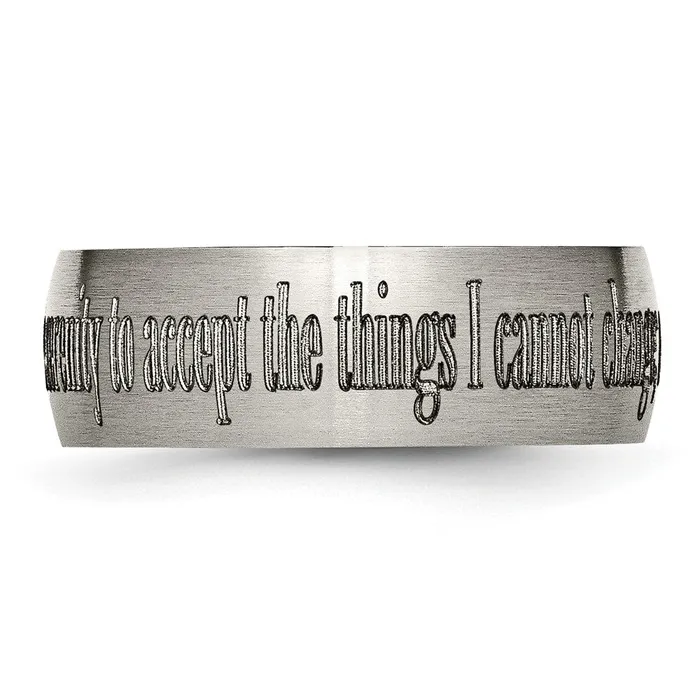 Titanium Brushed Serenity Prayer Laser Design 8mm Band TreasureFineJewelers Rings