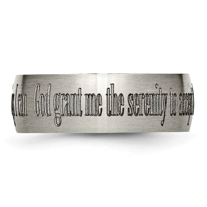 Titanium Brushed Serenity Prayer Laser Design 8mm Band TreasureFineJewelers Rings