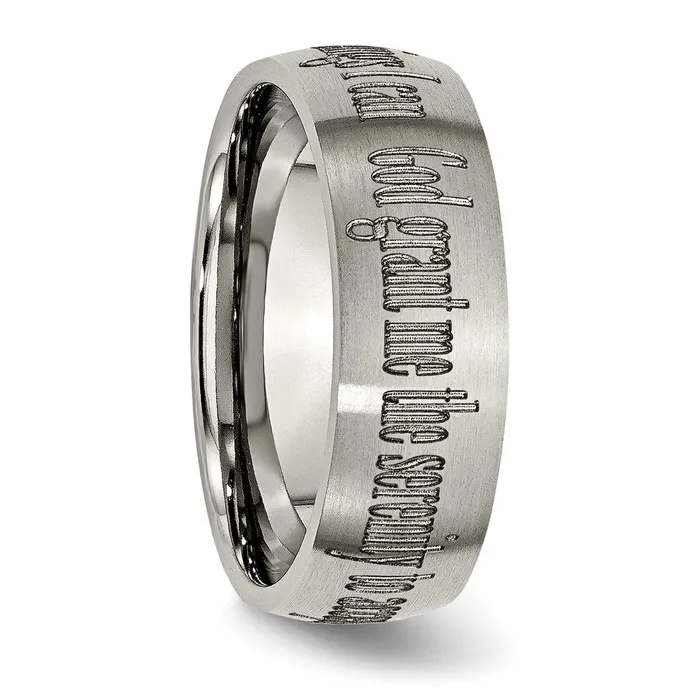 Titanium Brushed Serenity Prayer Laser Design 8mm Band TreasureFineJewelers Rings