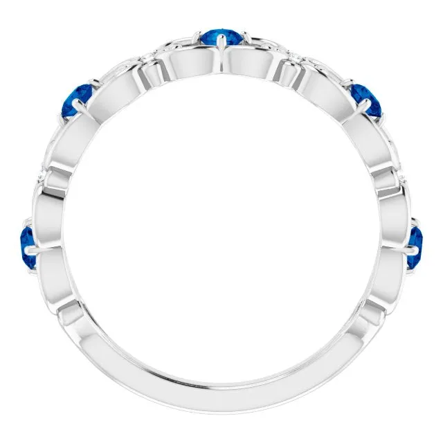 TreasureFineJeweler Rings 14K White Natural Blue Sapphire 02 CTW Natural Diamond Scroll Ring