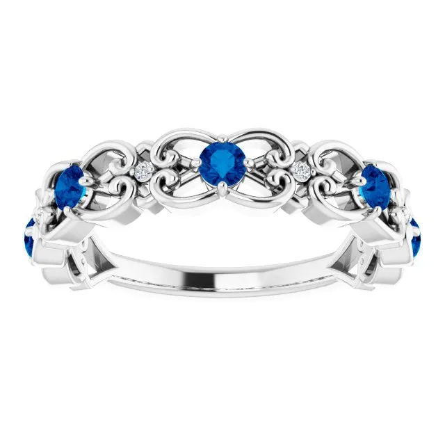 TreasureFineJeweler Rings 14K White Natural Blue Sapphire 02 CTW Natural Diamond Scroll Ring