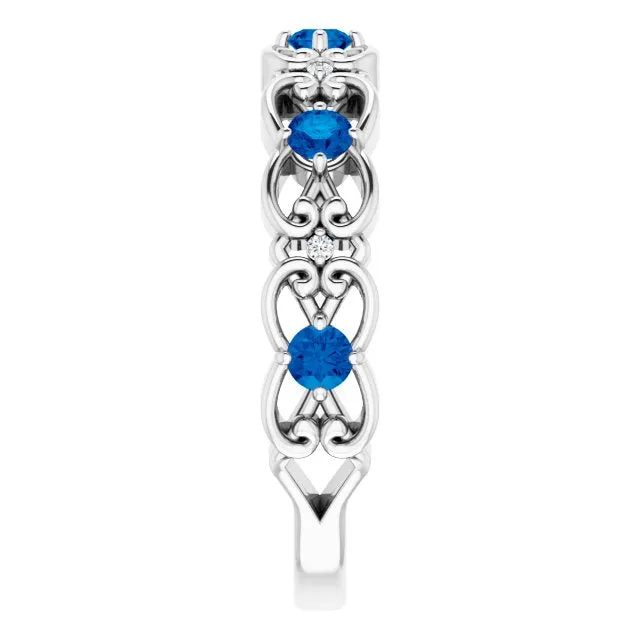 TreasureFineJeweler Rings 14K White Natural Blue Sapphire 02 CTW Natural Diamond Scroll Ring