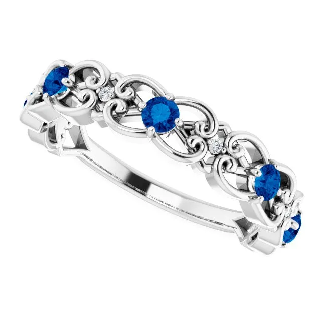 TreasureFineJeweler Rings 14K White Natural Blue Sapphire 02 CTW Natural Diamond Scroll Ring