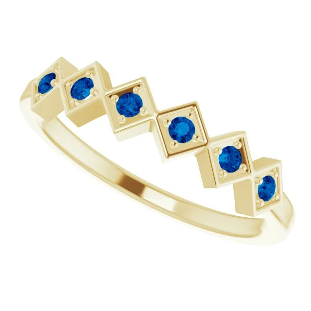 TreasureFineJeweler Rings 14K Yellow Natural Blue Sapphire Stackable Ring
