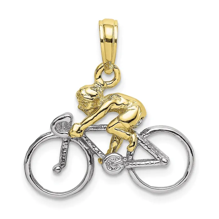 TreasureFineJewelers 10K W Rhodium 3D Bicycle With Rider Charm Charm Necklaces TreasureFineJewelers 10K W Rhodium 3D Bicycle With Rider Charm Charm Necklaces
