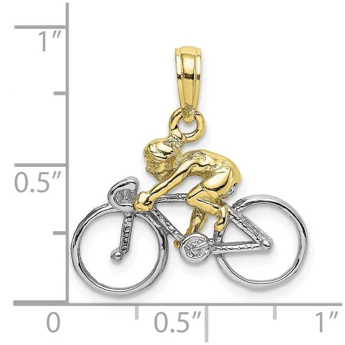 TreasureFineJewelers 10K W Rhodium 3D Bicycle With Rider Charm Charm Necklaces