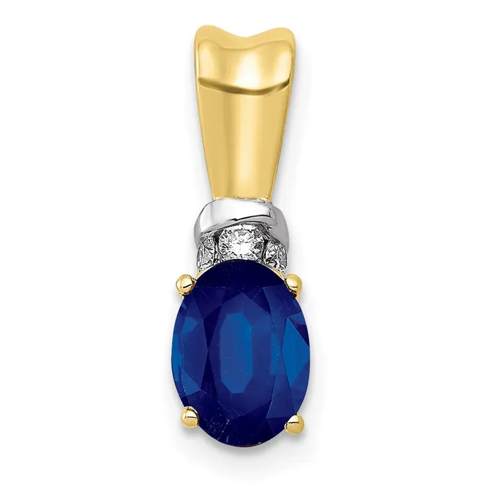 TreasureFineJewelers 10k wRhodium Diamond and Oval Sapphire Pendant Necklaces TreasureFineJewelers 10k wRhodium Diamond and Oval Sapphire Pendant Necklaces
